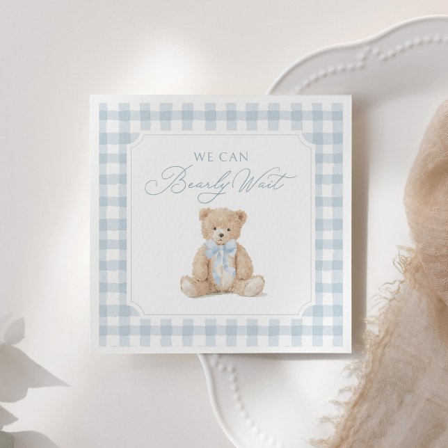 Servilleta De Papel Blue Gingham Teddy Bear Baby Shower (Subido por el creador)