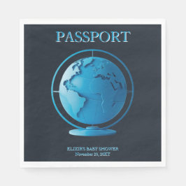 Servilleta De Papel Blue Globe Passport Travel Baby Shower