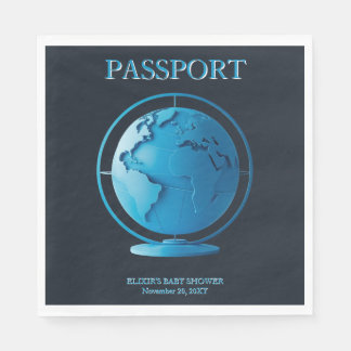 Servilleta De Papel Blue Globe Passport Travel Baby Shower