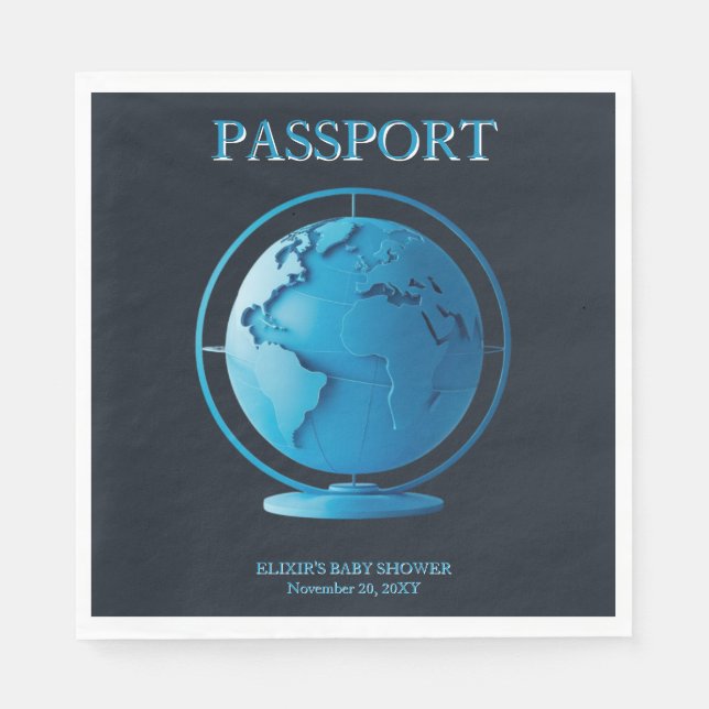 Servilleta De Papel Blue Globe Passport Travel Baby Shower (Anverso)