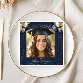Servilleta De Papel Blue Gold Balloon Glitter Graduation Party Photo