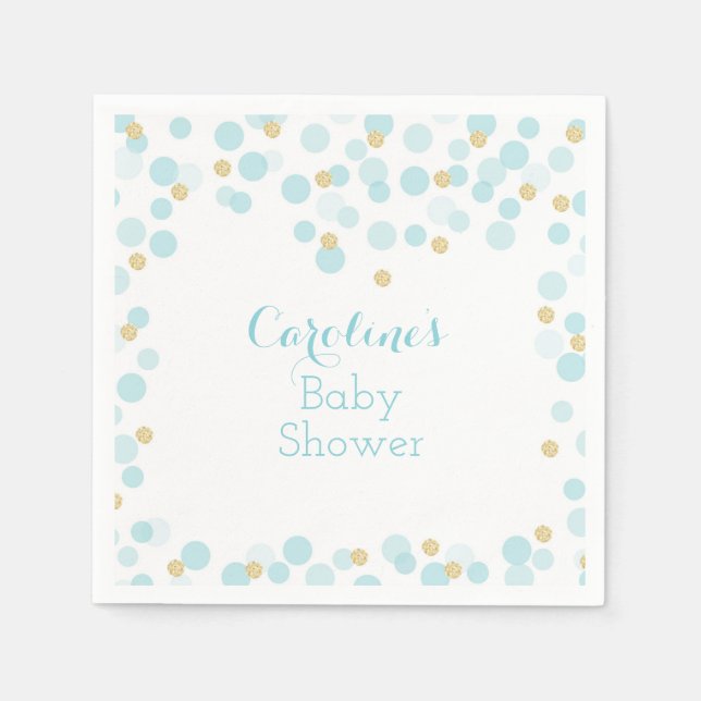 Servilleta De Papel Blue Gold Dots Baby Shower Napkin (Anverso)