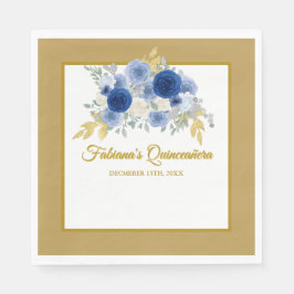 Servilleta De Papel Blue & Gold Floral Quinceañera Napkins