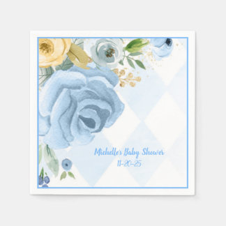 Servilleta De Papel Blue Gold Floral Watercolor Baby Shower Napkins