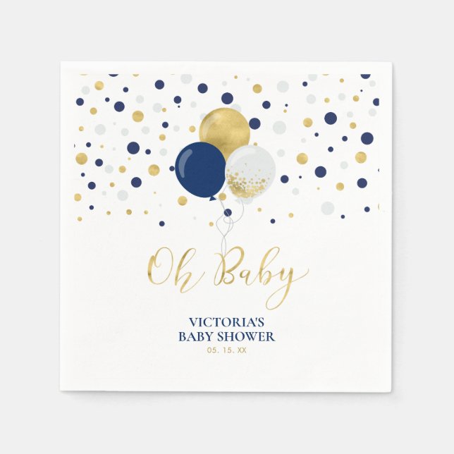 Servilleta De Papel Blue Gold & Navy Oh Baby Baby Shower Napkins (Anverso)
