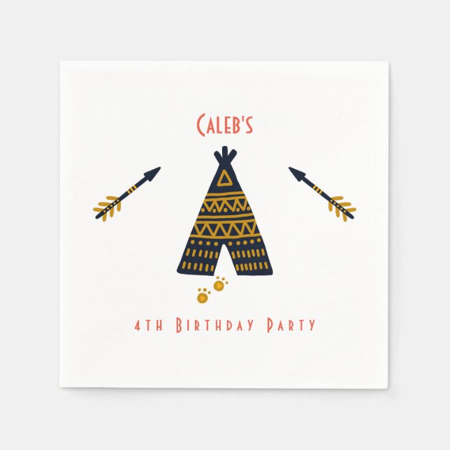 Servilleta De Papel Blue & Gold Tepee Boho Cualquier fiesta de cumplea (Anverso)
