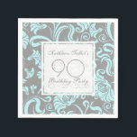 Servilleta De Papel Blue Gray Floral 90th Birthday Party Paper Napkin<br><div class="desc">Bonito y elegante patrón vintage de flores turquesa en el fondo gris. Sofisticada y femenina servilleta de papel de cumpleaños número 90 con formas cuadradas transparentes para los textos. Todo es personalizable: puede cambiar fácilmente el texto (fuente, color, tamaño y posición) y el diseño (tamaño y posición) haciendo clic en...</div>