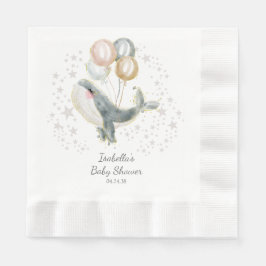 Servilleta De Papel Blue Gray Gold Watercolor Cute Whale Baby Shower