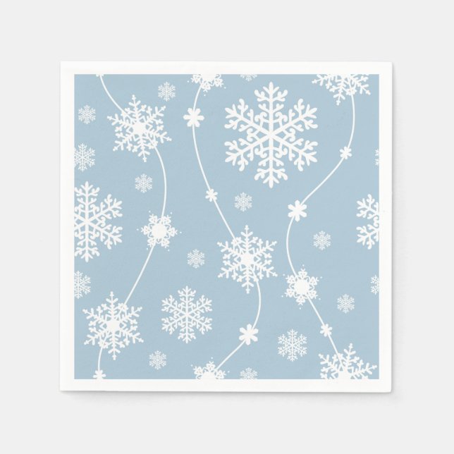 Servilleta De Papel Blue Gray Snowflakes Winter Wonderland Holiday (Anverso)