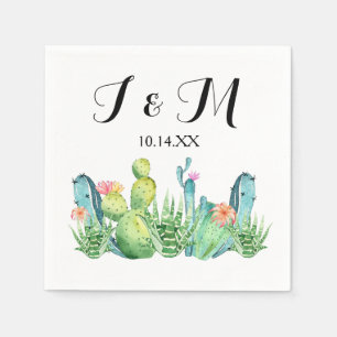 Servilleta De Papel Blue Green Watercolor Cactus Fiesta Cocktail Napki