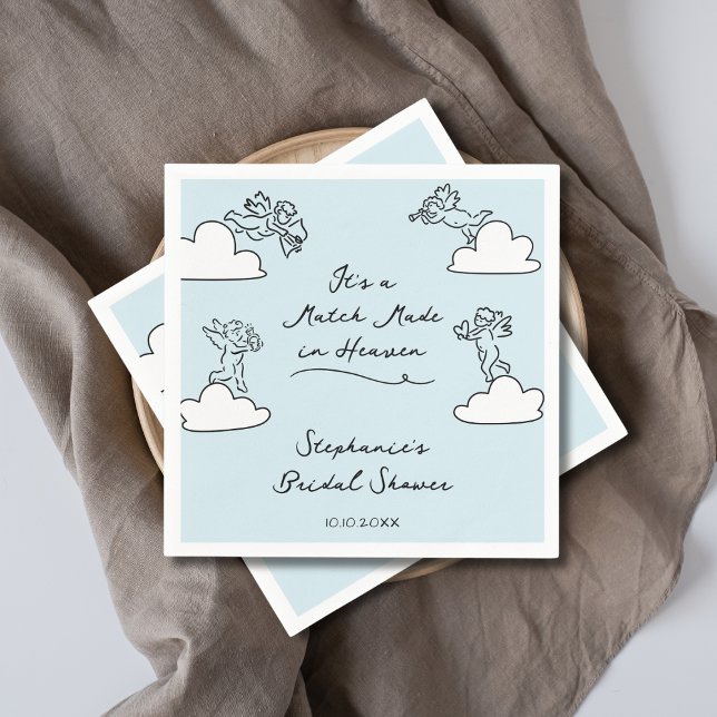 Servilleta De Papel Blue Hand Drawn Match Made In Heaven Bridal Shower (Subido por el creador)