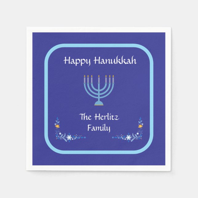 Servilleta De Papel Blue HANUKKAH Menorah Customize NAME (Anverso)