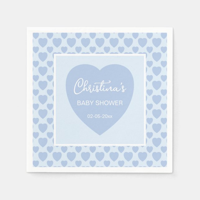 Servilleta De Papel Blue Hearts Baby Shower  (Anverso)