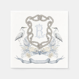 Servilleta De Papel Blue Heron Rope Monogram Crest