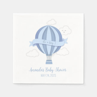 Servilleta De Papel Blue Hot Air Balloon Boy Baby Shower Napkins