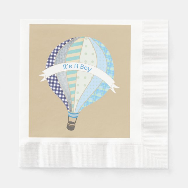 Servilleta De Papel Blue Hot Air Balloon Boy Baby Shower Napkins (Anverso)