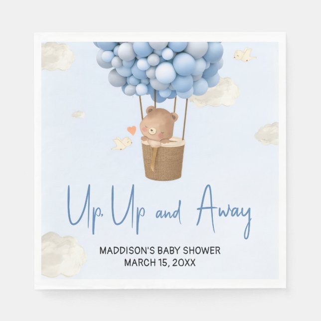 Servilleta De Papel Blue Hot Air Balloon Up and Away Baby Shower (Anverso)
