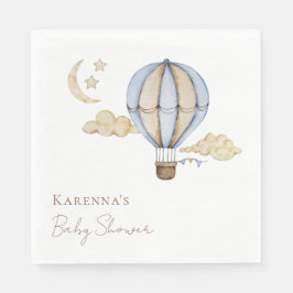 Servilleta De Papel Blue Hot Air Balloon White Baby Shower