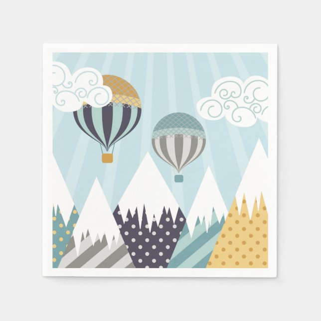 Servilleta De Papel Blue Hot Air Balloons (Anverso)
