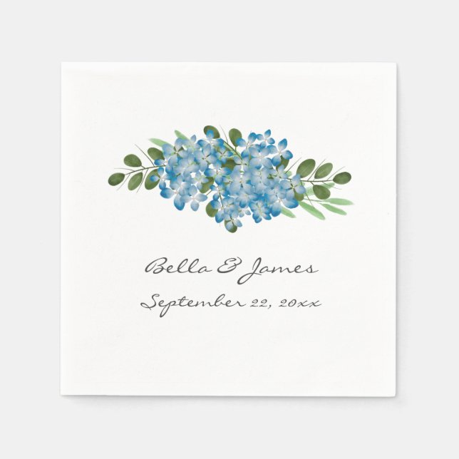 Servilleta De Papel Blue Hydrangea Boda Floral Papel Napkin (Anverso)