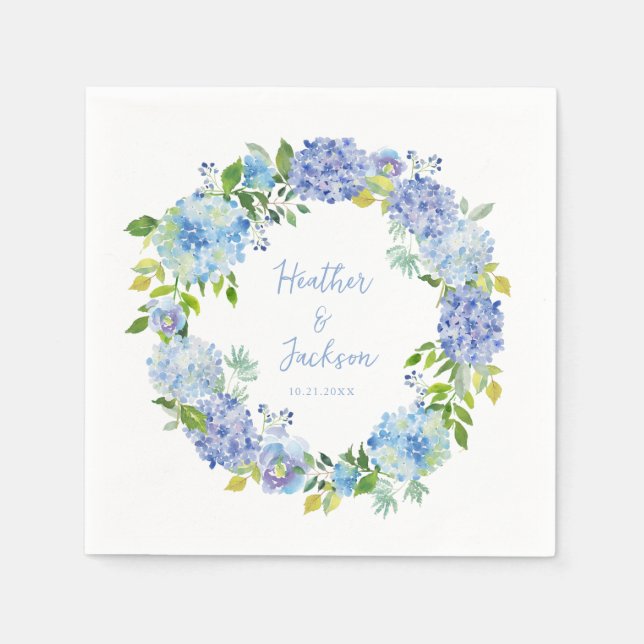 Servilleta De Papel Blue Hydrangea Boda Floral Papel Napkin (Anverso)