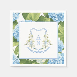 Servilleta De Papel Blue Hydrangea Crest Monogram