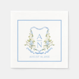 Servilleta De Papel Blue Hydrangea Crest Monogram Simple