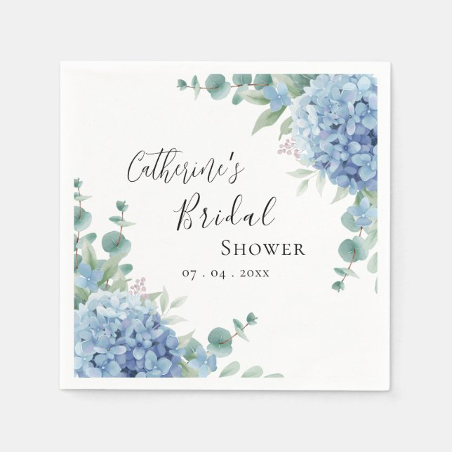 Servilleta De Papel Blue Hydrangea Floral Bridal Shower (Anverso)