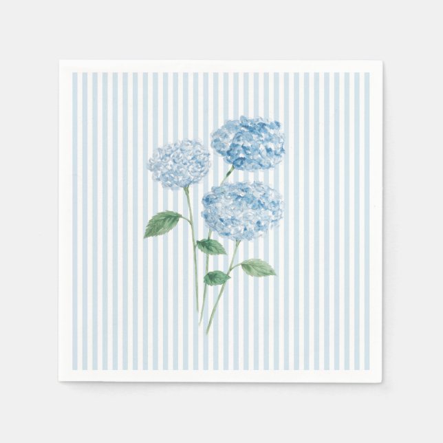 Servilleta De Papel Blue Hydrangea Flower Custom Wedding Blue Stripe (Anverso)