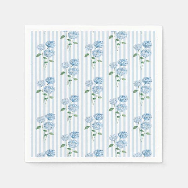Servilleta De Papel Blue Hydrangea Flower Shower Blue Stripe (Anverso)
