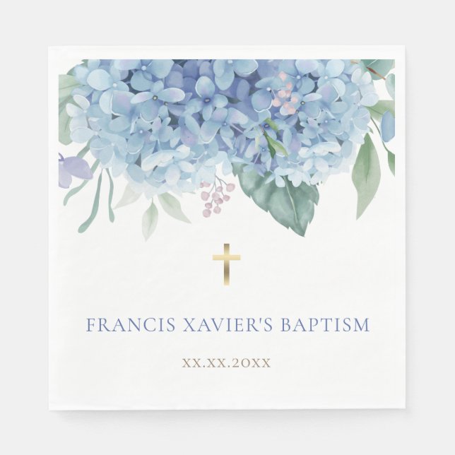 Servilleta De Papel blue Hydrangea flowers Baptism (Anverso)
