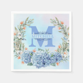 Servilleta De Papel Blue Hydrangea Monograma Papel Napkin