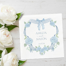 Servilleta De Papel Blue Hydrangea Watercolor Crest Paper Wedding