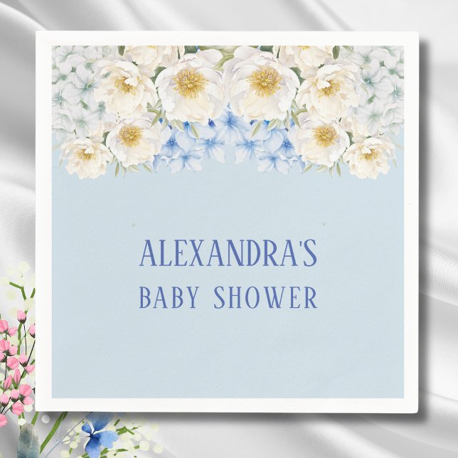 Servilleta De Papel Blue Hydrangea White Floral Garden Baby Shower (Subido por el creador)