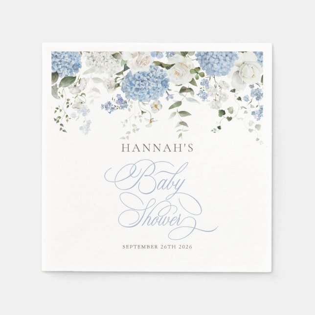 Servilleta De Papel Blue Hydrangeas Baby Shower Napkins (Anverso)