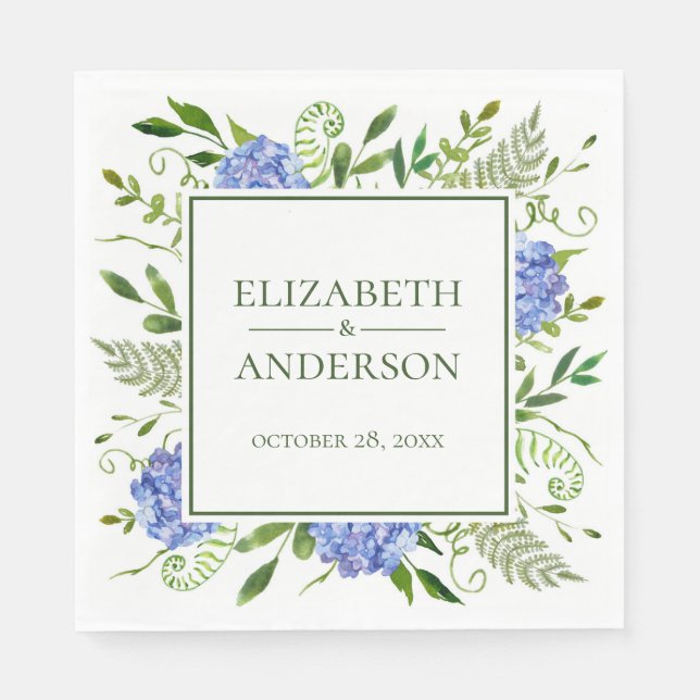 Servilleta De Papel Blue Hydrangeas Boda (Anverso)