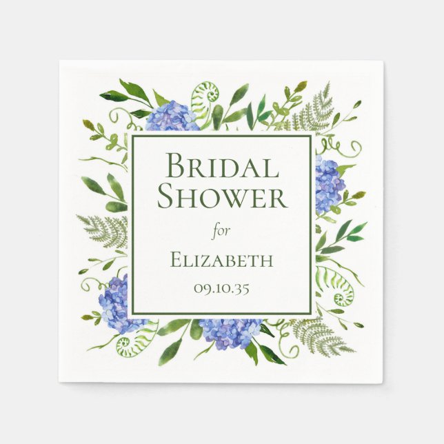 Servilleta De Papel Blue Hydrangeas Bridal Shower (Anverso)