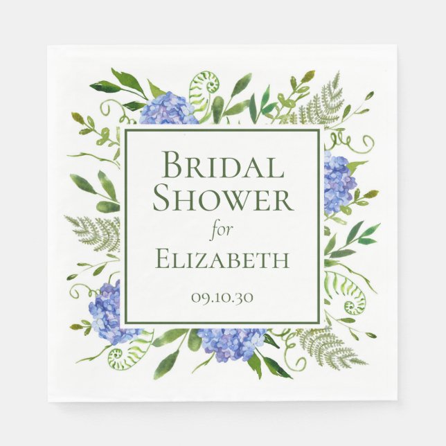 Servilleta De Papel Blue Hydrangeas Bridal Shower (Anverso)