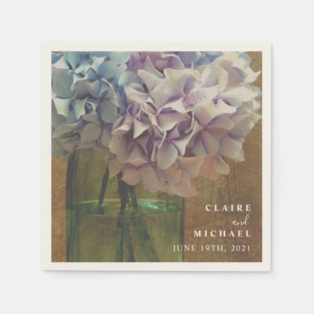 Servilleta De Papel Blue Hydrangeas Mason Jar Boda (Anverso)