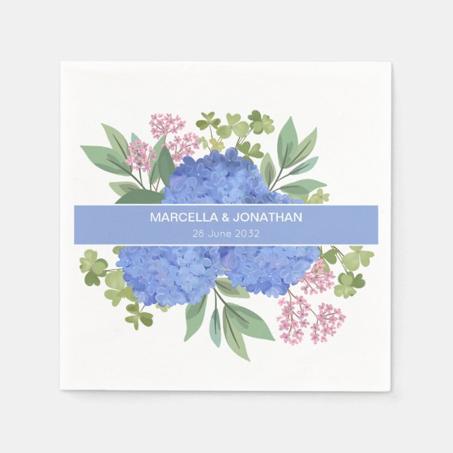 Servilleta De Papel Blue Hydrangeas Modern Bouquet Personalizado (Anverso)