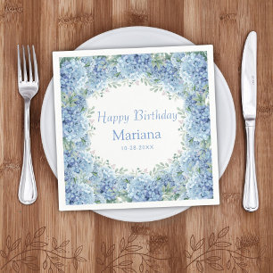 Servilleta De Papel Blue Hydrangeas Watercolor Floral Cumpleaños