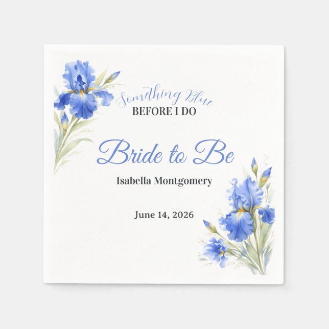 Servilleta De Papel Blue Iris Something Blue Before I Do Bridal Shower (Anverso)