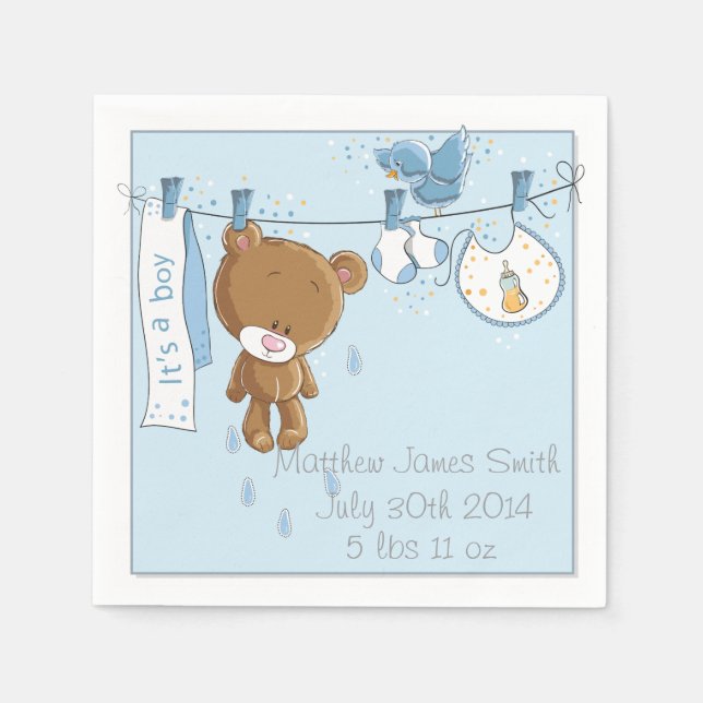 Servilleta De Papel Blue It's a Boy Baby Shower Fiesta Napkins (Anverso)