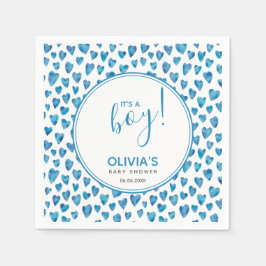 Servilleta De Papel Blue It's A Boy Heart Baby Shower