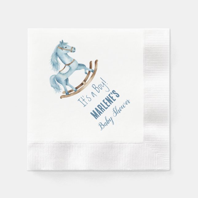 Servilleta De Papel Blue It's A Boy Rocking Horse Baby Shower Napkins (Anverso)