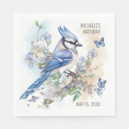 Servilleta De Papel Blue Jay Bird Flowers Springtime Birday Name