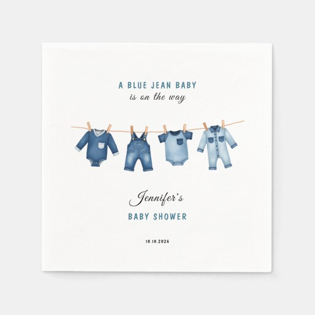 Servilleta De Papel Blue Jean Baby Shower - Denim Theme (Anverso)