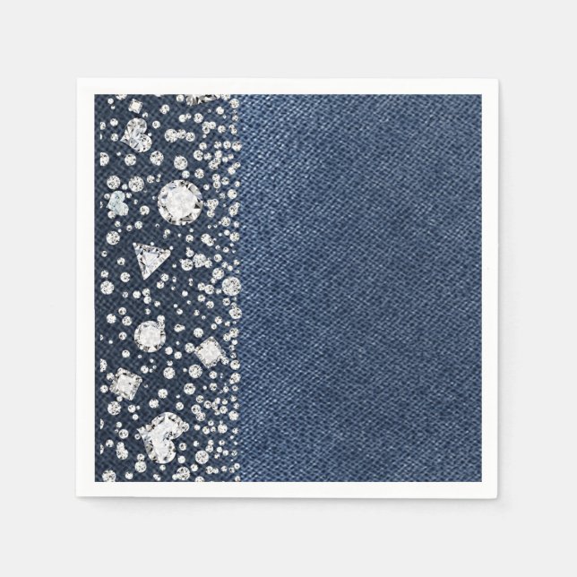 Servilleta De Papel Blue Jean Denim & Diamonds Bling Diamond Fiesta (Anverso)