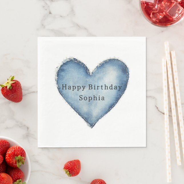 Servilleta De Papel Blue Jean Denim Heart Birthday (In situ)