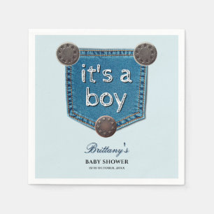 Servilleta De Papel Blue Jean Denim It's a Boy Baby Shower